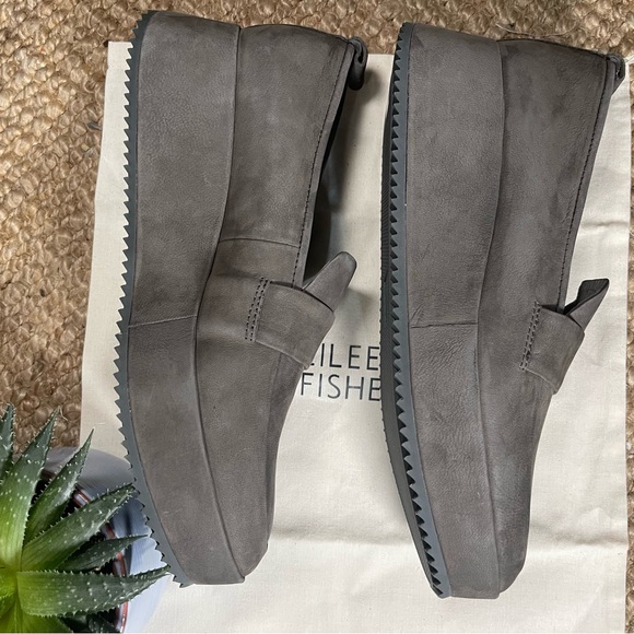 EILEEN FISHER PLATFORM LOAFERS Tumbled Nubuck Leather in Slate SIZE 9 - Picture 4 of 5